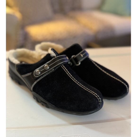 Cole Haan Women's Black Suede Slip On Mules Shearling Lining Sz. 8B Warm Cozy - Picture 2 of 12
